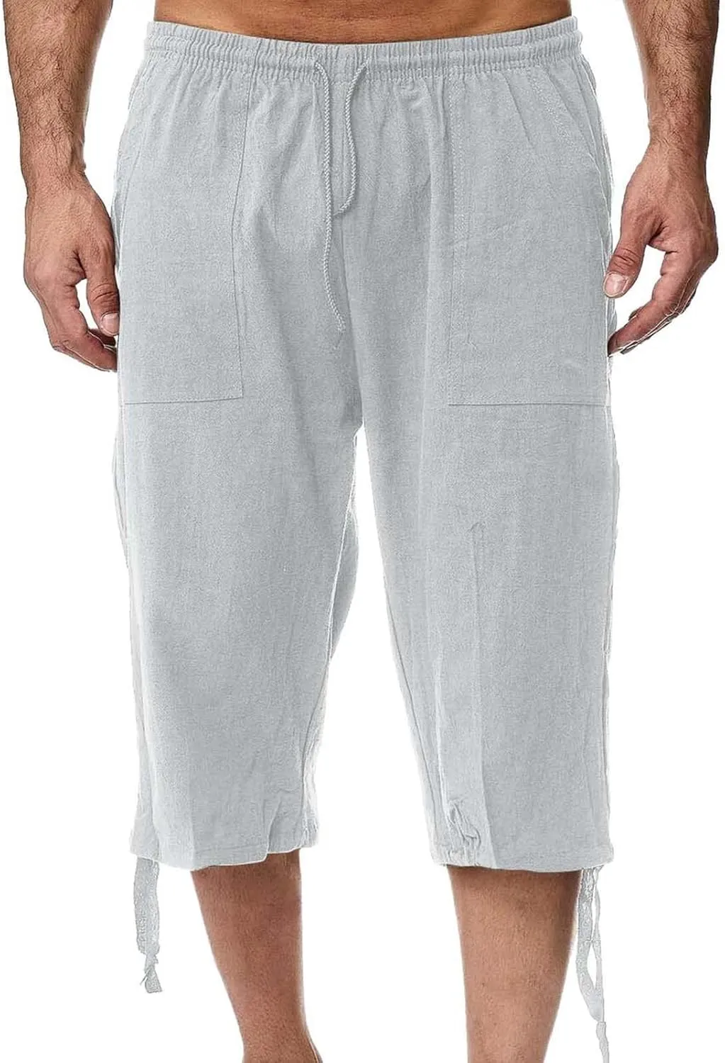 Mens Casual Linen Pants Summer Elastic Waist Straight Leg Loose Fit Beach Slacks Joggers Sweatpants, Tactical Pants Men