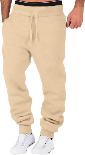 Men's Fleece Cargo Sweatpants Drawstring Loose Waist Solid Color Pants Pocket Active Athletic Workout Sweatpants Men