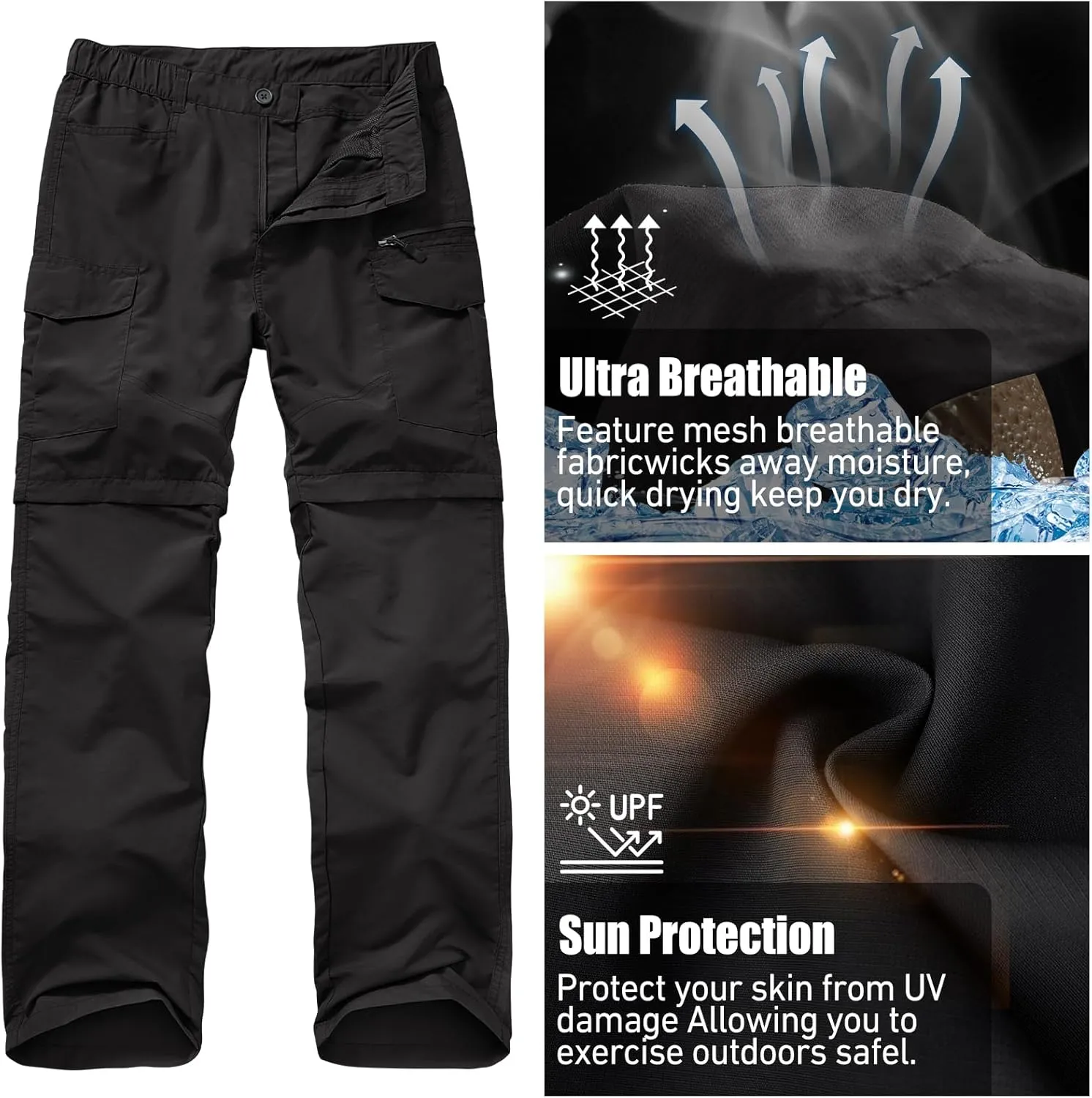 Mens Hiking Convertible Pants Quick Dry Zip Off Lightweight Cargo Fishing Work Pants Trousers with Belt