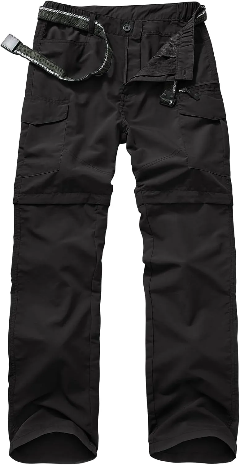Mens Hiking Convertible Pants Quick Dry Zip Off Lightweight Cargo Fishing Work Pants Trousers with Belt
