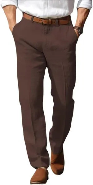Mens Linen Dress Pants Regular Fit Vintage Suit Trouser Lightweight Summer Casual Suit Pants Long for Men
