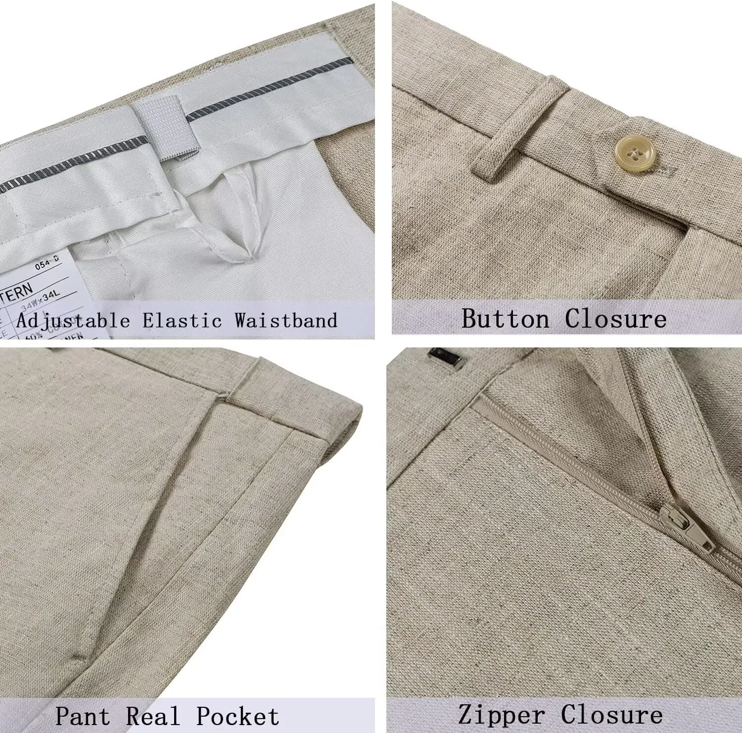Mens Linen Dress Pants Regular Fit Vintage Suit Trouser Lightweight Summer Casual Suit Pants Long for Men