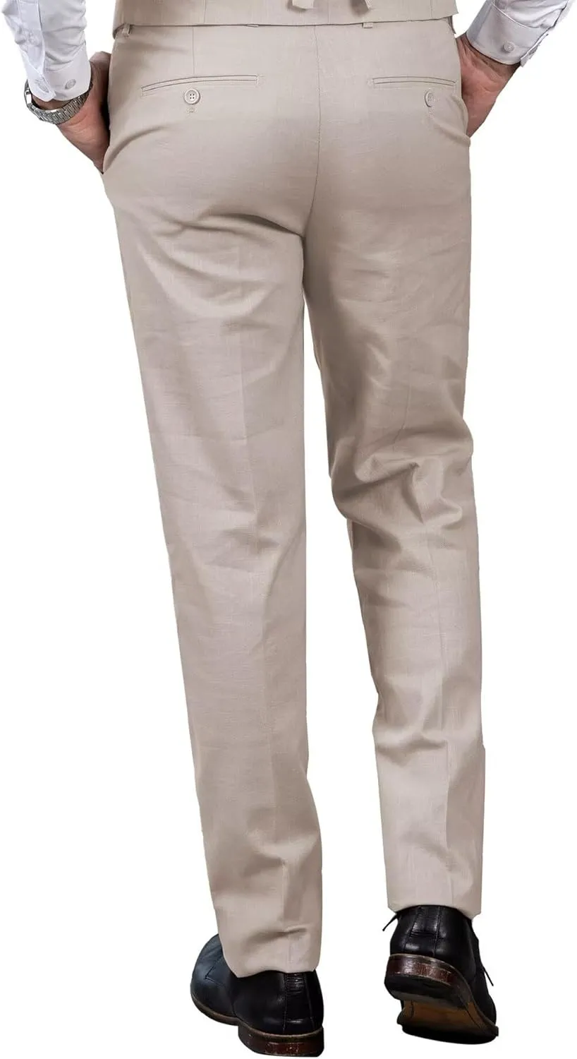 Mens Linen Dress Pants Regular Fit Vintage Suit Trouser Lightweight Summer Casual Suit Pants Long for Men