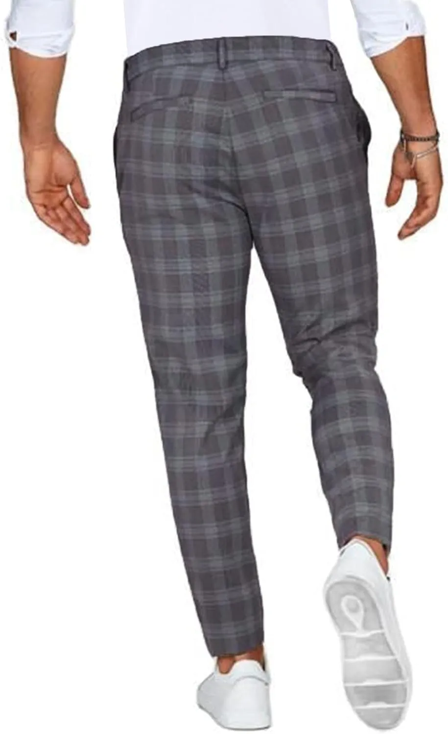 Men's Slim Fit Plaid Dress Trousers Fashion Flat Front Checkered Chino Pants Big and Tall Stretch Skinny Work Trouser