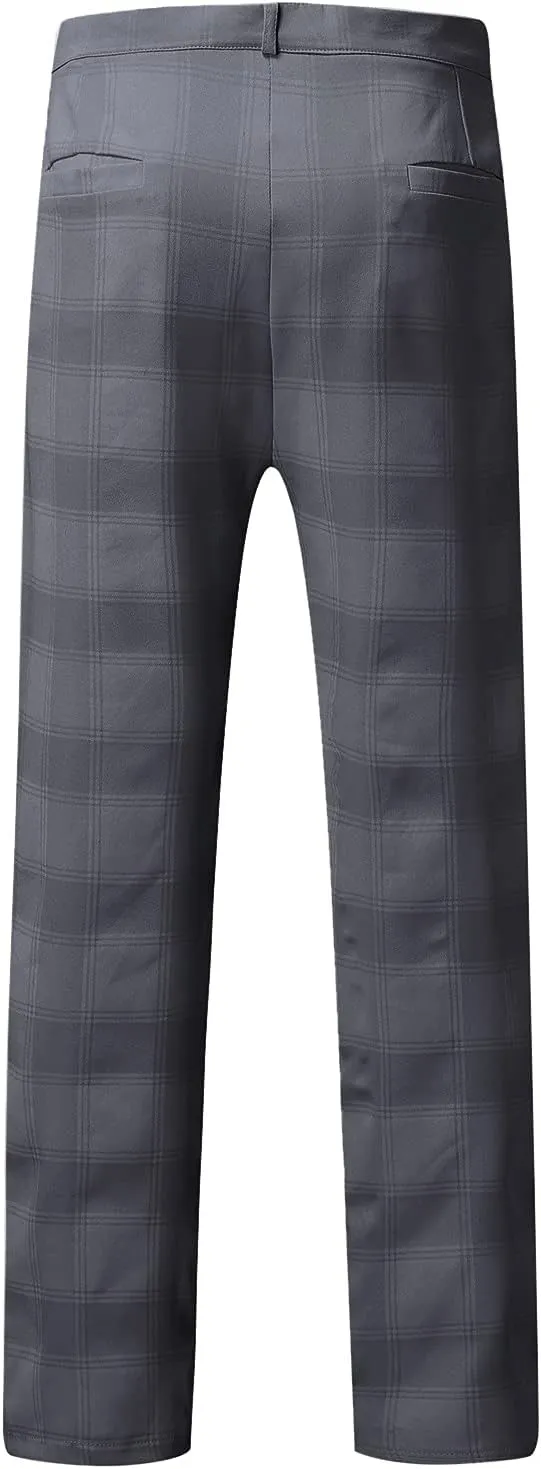 Men's Slim Fit Plaid Dress Trousers Fashion Flat Front Checkered Chino Pants Big and Tall Stretch Skinny Work Trouser