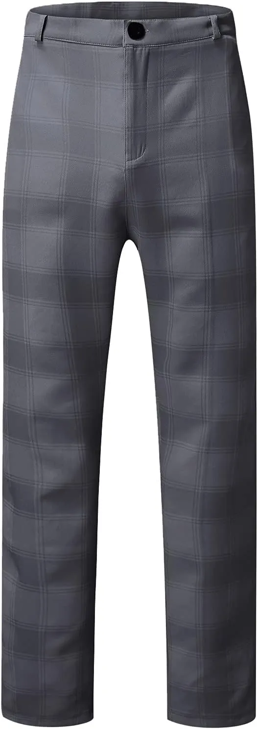 Men's Slim Fit Plaid Dress Trousers Fashion Flat Front Checkered Chino Pants Big and Tall Stretch Skinny Work Trouser