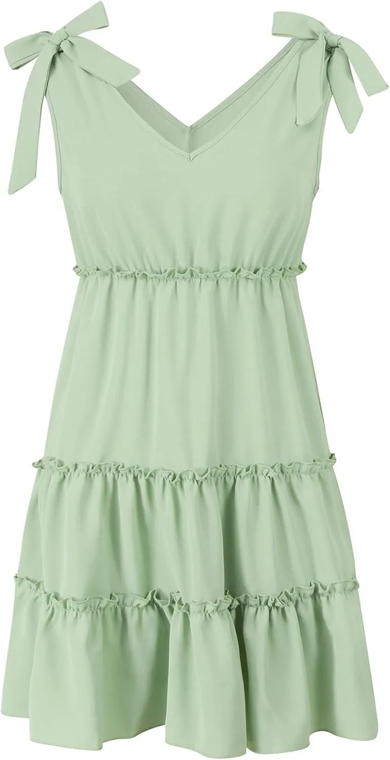 Midi Sundresses for Women 2024 V Neck Casual Loose Sundress Women Summer Sleeveless Dress Short Dresses Trendy