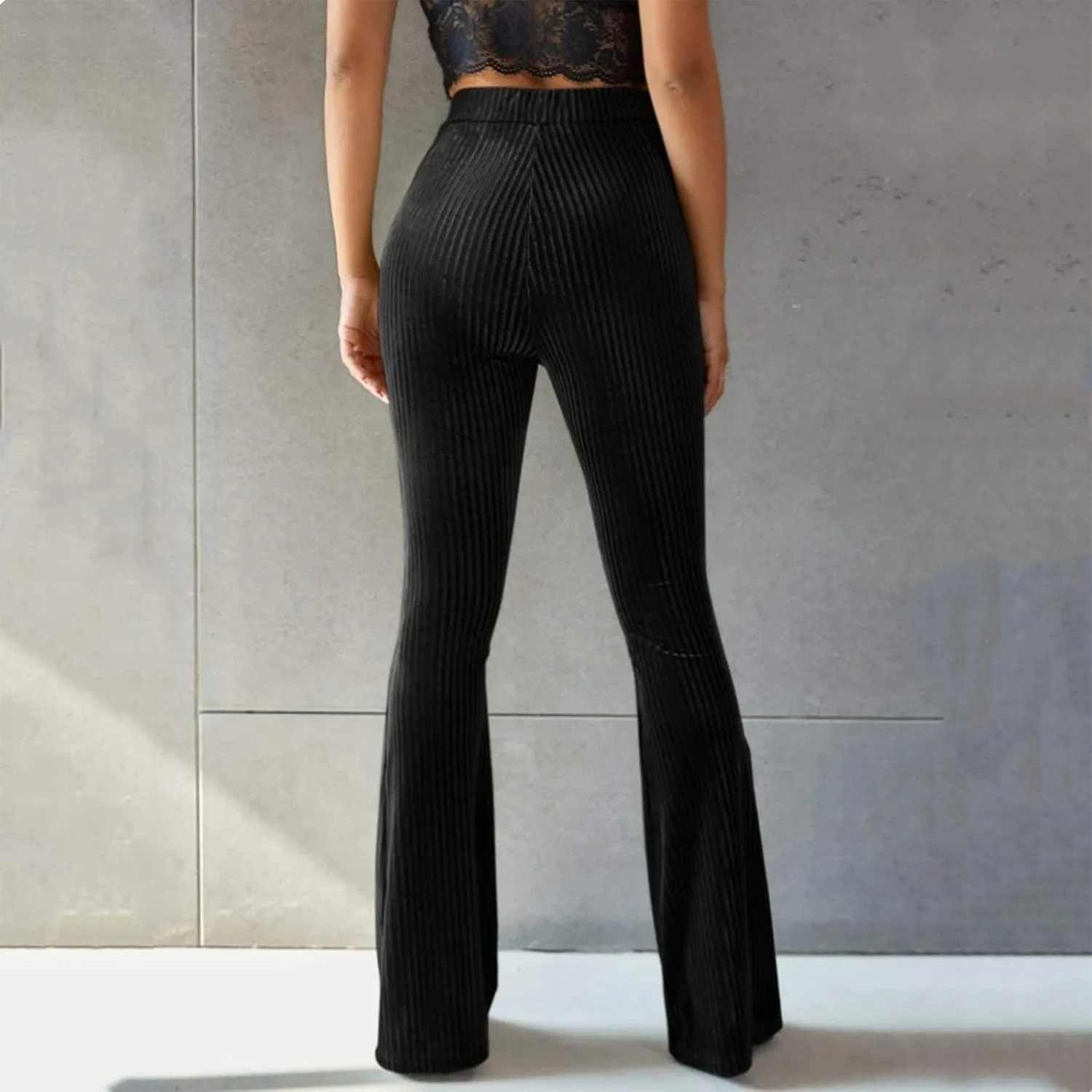 ODIZLI Women Velvet High Waisted Wide Leg Palazzo Flare Pants Solid Long Trousers