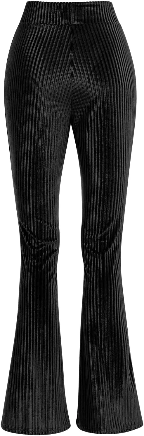 ODIZLI Women Velvet High Waisted Wide Leg Palazzo Flare Pants Solid Long Trousers
