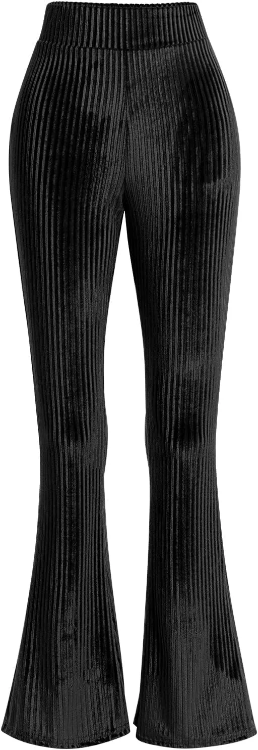 ODIZLI Women Velvet High Waisted Wide Leg Palazzo Flare Pants Solid Long Trousers