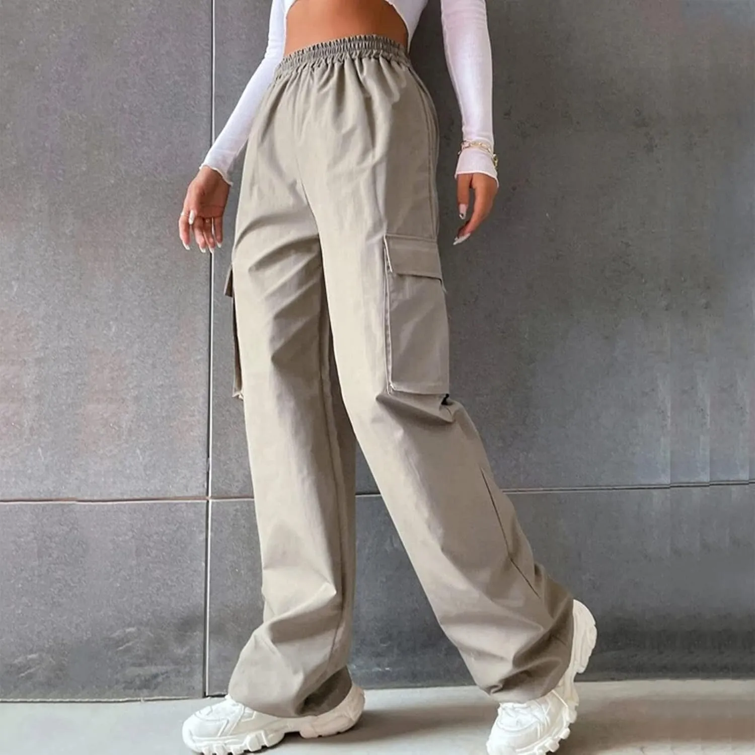 ODIZLI Women's Cargo Pants Casual Loose High Waisted Straight Leg Baggy Pants Trousers with Pockets