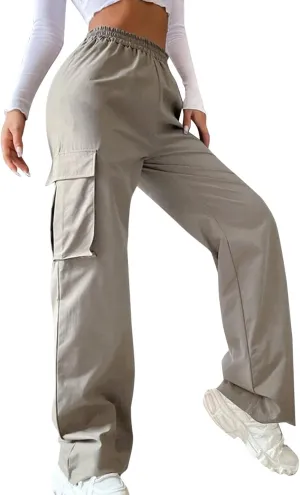 ODIZLI Women's Cargo Pants Casual Loose High Waisted Straight Leg Baggy Pants Trousers with Pockets