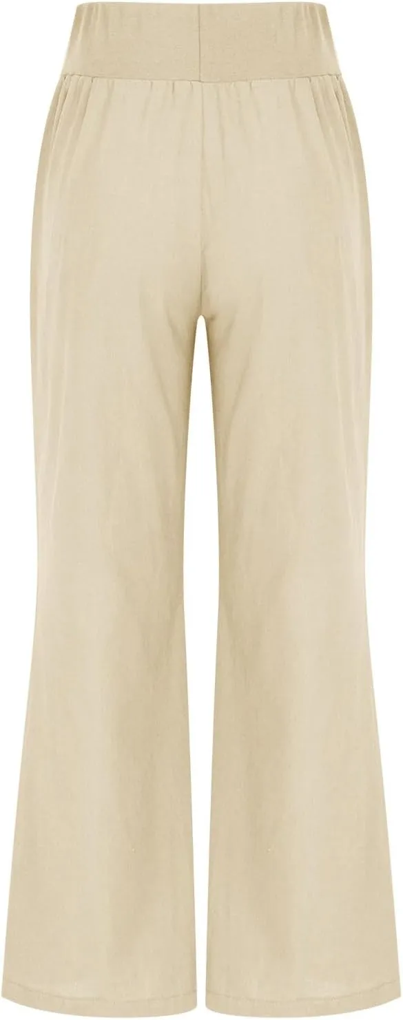 Plus Size Trousers for Women Drawstring Causal Solid Color Long Pants Summer Comfy Classic Basic Lounge Pants with Pockets