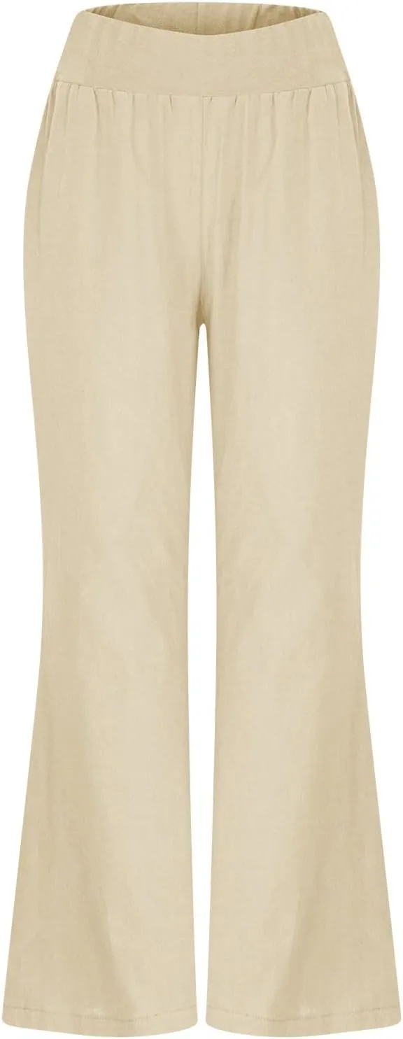 Plus Size Trousers for Women Drawstring Causal Solid Color Long Pants Summer Comfy Classic Basic Lounge Pants with Pockets
