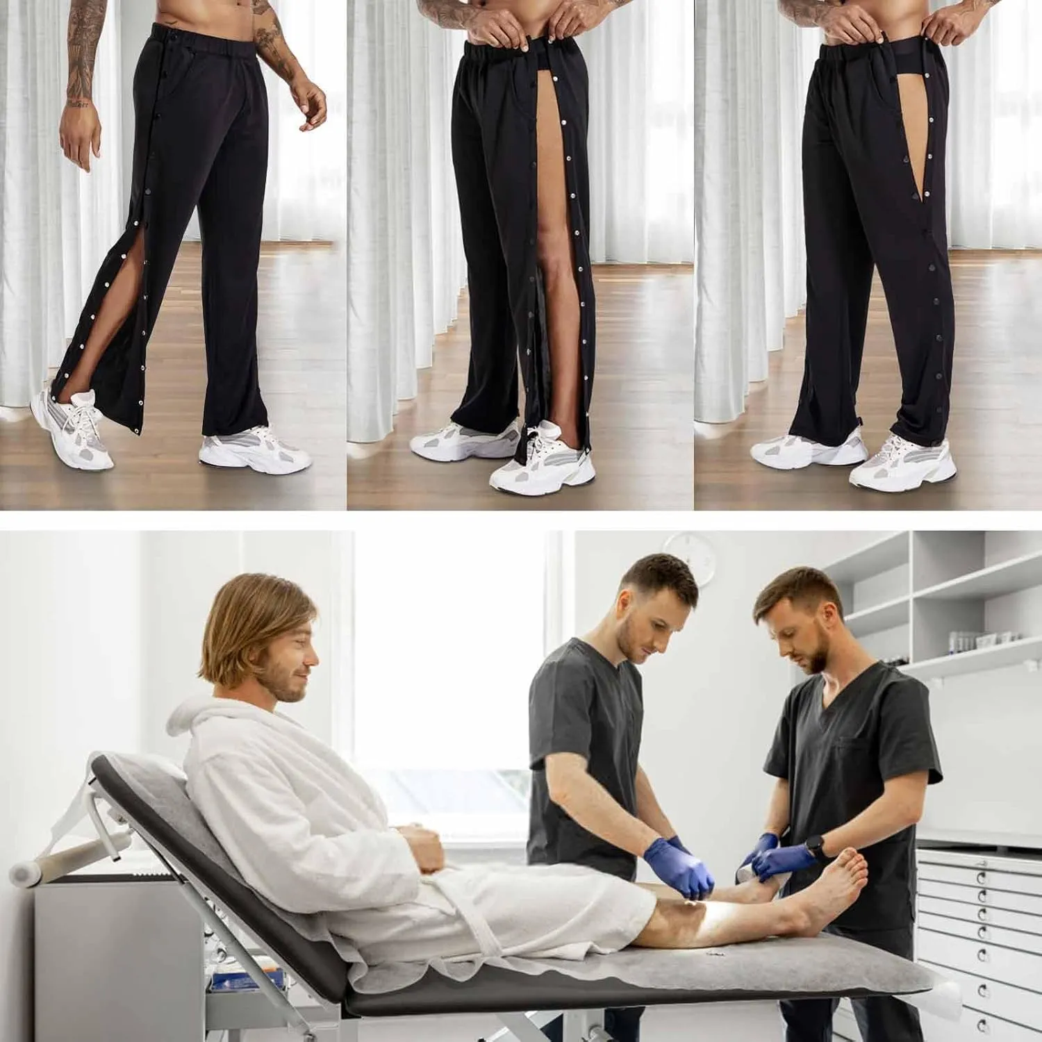 Post Surgery Tearaway Pants, Side Snap Pants for Fracture/Surgery Patients - Men's
