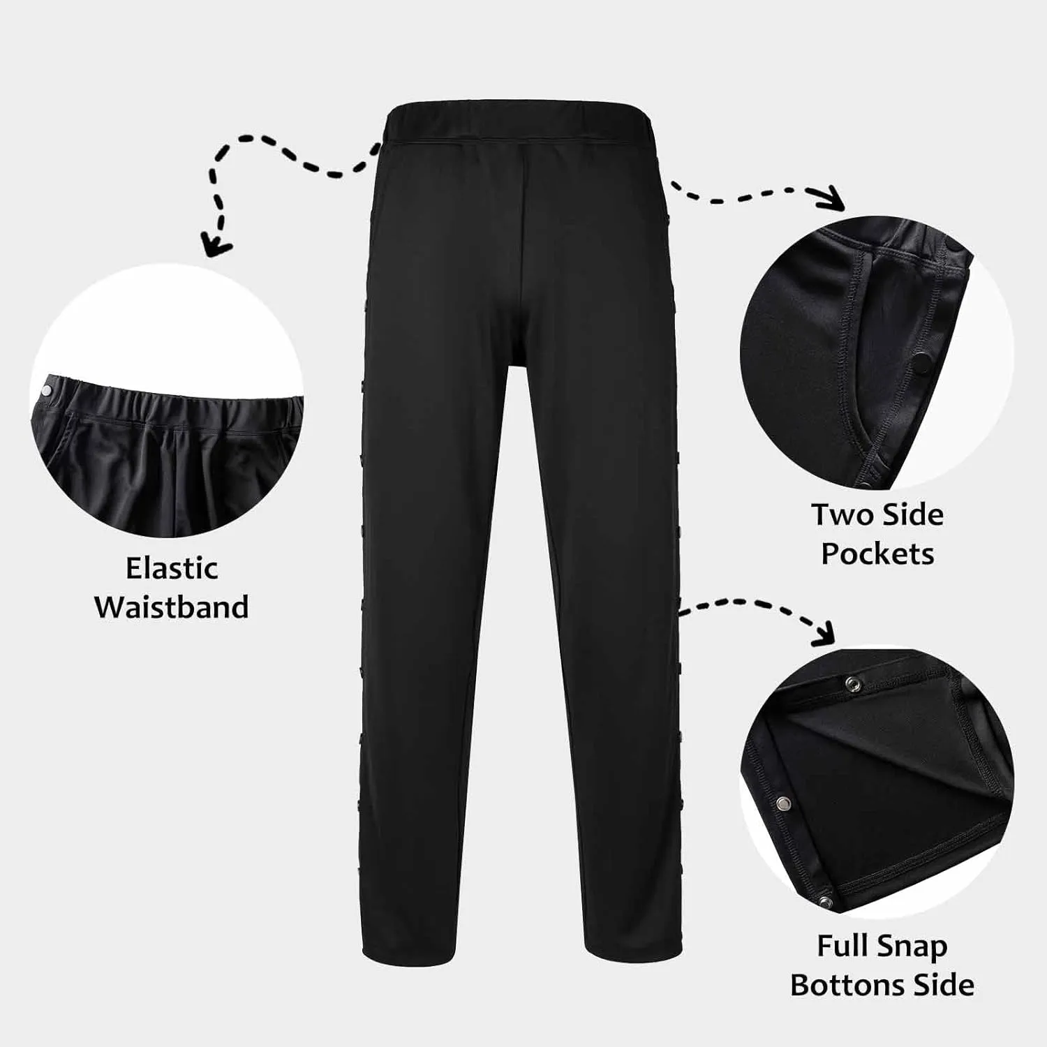 Post Surgery Tearaway Pants, Side Snap Pants for Fracture/Surgery Patients - Men's