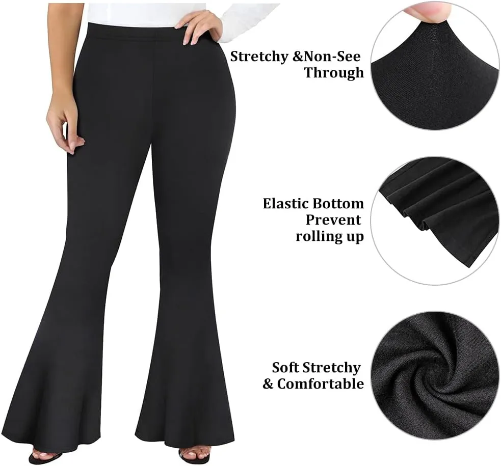 RITERA Plus Size Pants for Women Long Flared Pants Oversized Boot Cut Leggings Tummy Control Bell-Bottoms Basic Tight