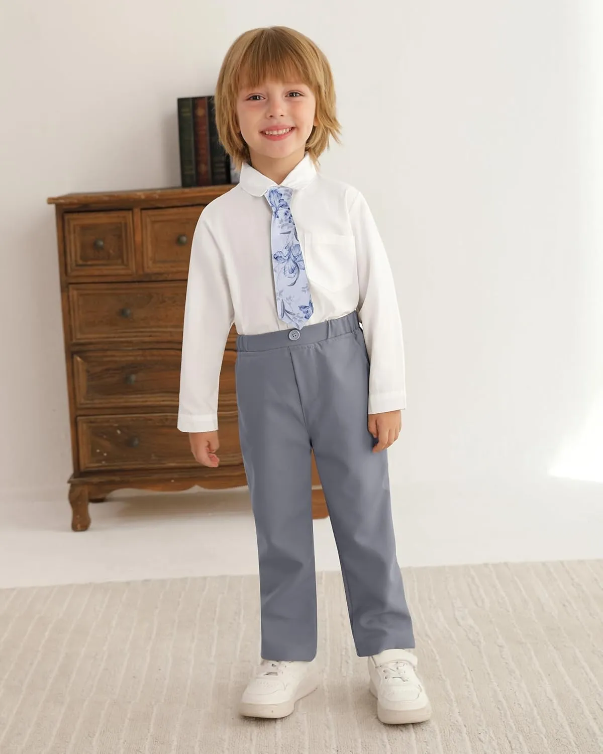SANMIO Boy Suit Toddler Boys Formal Dress Outfit Shirt Printed Tie Vest Pants Baby Tuxedo Boys Wedding Clothes