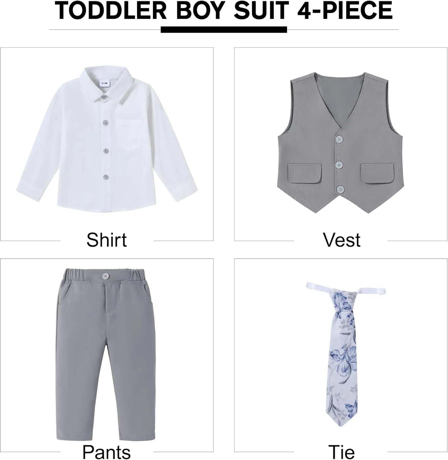 SANMIO Boy Suit Toddler Boys Formal Dress Outfit Shirt Printed Tie Vest Pants Baby Tuxedo Boys Wedding Clothes
