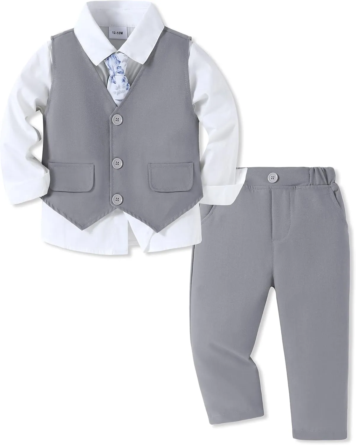 SANMIO Boy Suit Toddler Boys Formal Dress Outfit Shirt Printed Tie Vest Pants Baby Tuxedo Boys Wedding Clothes