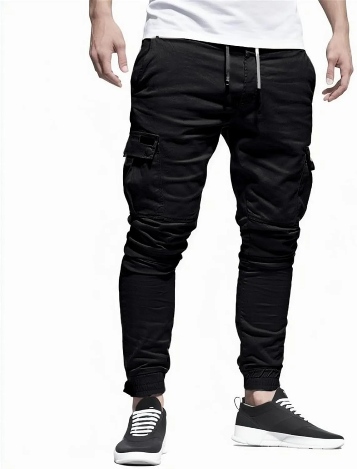 sdbrld Cargo Pants For Men Mens Outdoor Hiking Joggers Pants Solid Casual Mid Waist Drawstring Cargo Pants with Pockets