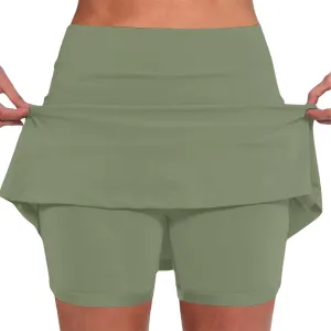 Skorts for Woman Fashion Casual High Waisted Solid Color Tennis Skirt Yoga Sports Active Mini Skirt with Shorts