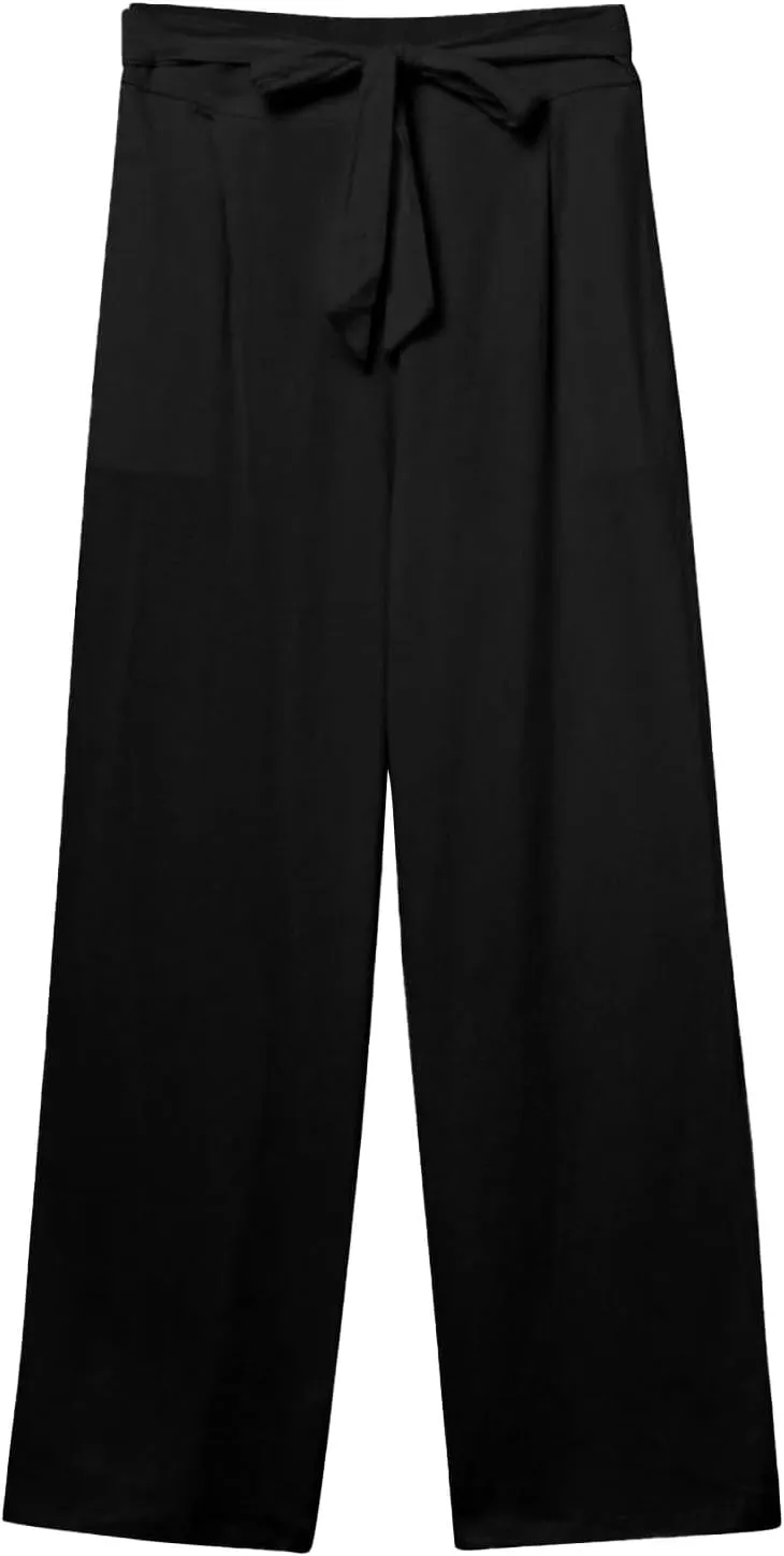 Straight Leg Linen Pants Women 2025 Summer Casual Elastic High Waisted Drawstring Pants Baggy Lounge Pants with Pockets