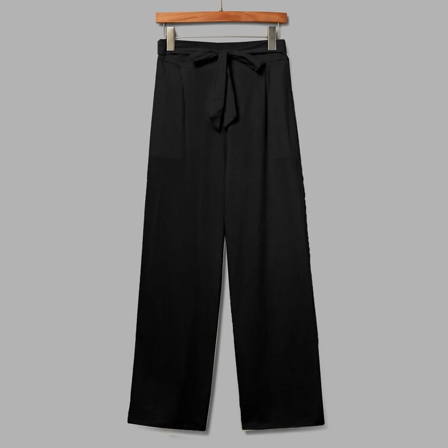 Straight Leg Linen Pants Women 2025 Summer Casual Elastic High Waisted Drawstring Pants Baggy Lounge Pants with Pockets