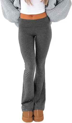 Sumleno Women Y2k Skinny Pants Flare Leggings Low Rise Fold Over Waist Bootcut Stretchy Yoga Sweatpants Lounge Streetwear