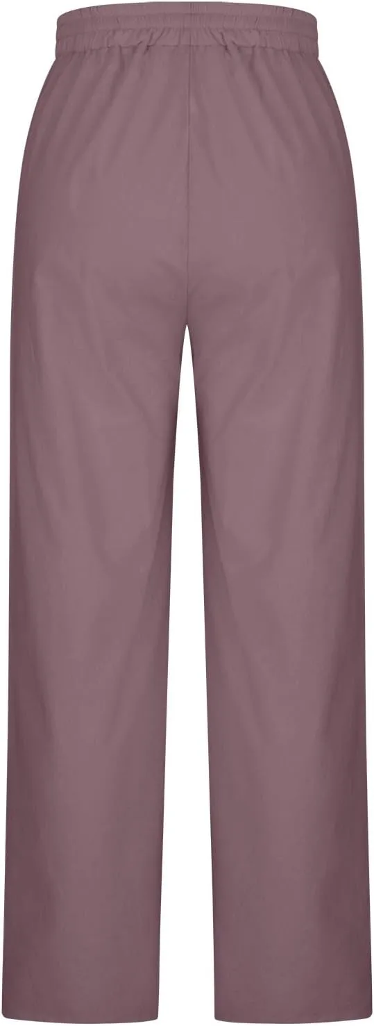TARIENDY Linen Pants for Women High Waisted Wide Leg Pants Elastic Drawstring Pants Lounge Pants Beach Casual Trousers