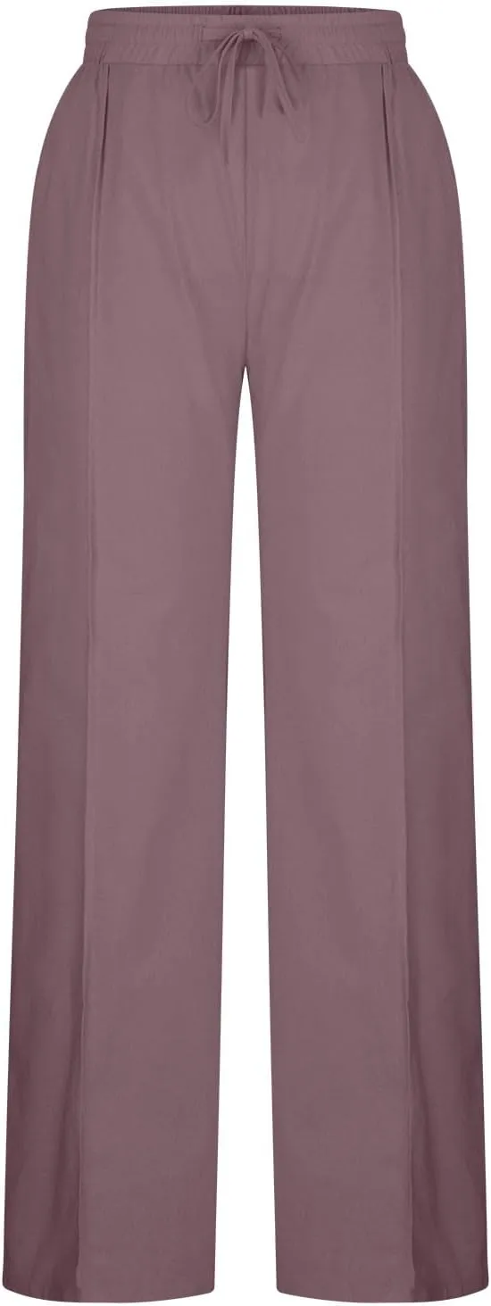 TARIENDY Linen Pants for Women High Waisted Wide Leg Pants Elastic Drawstring Pants Lounge Pants Beach Casual Trousers