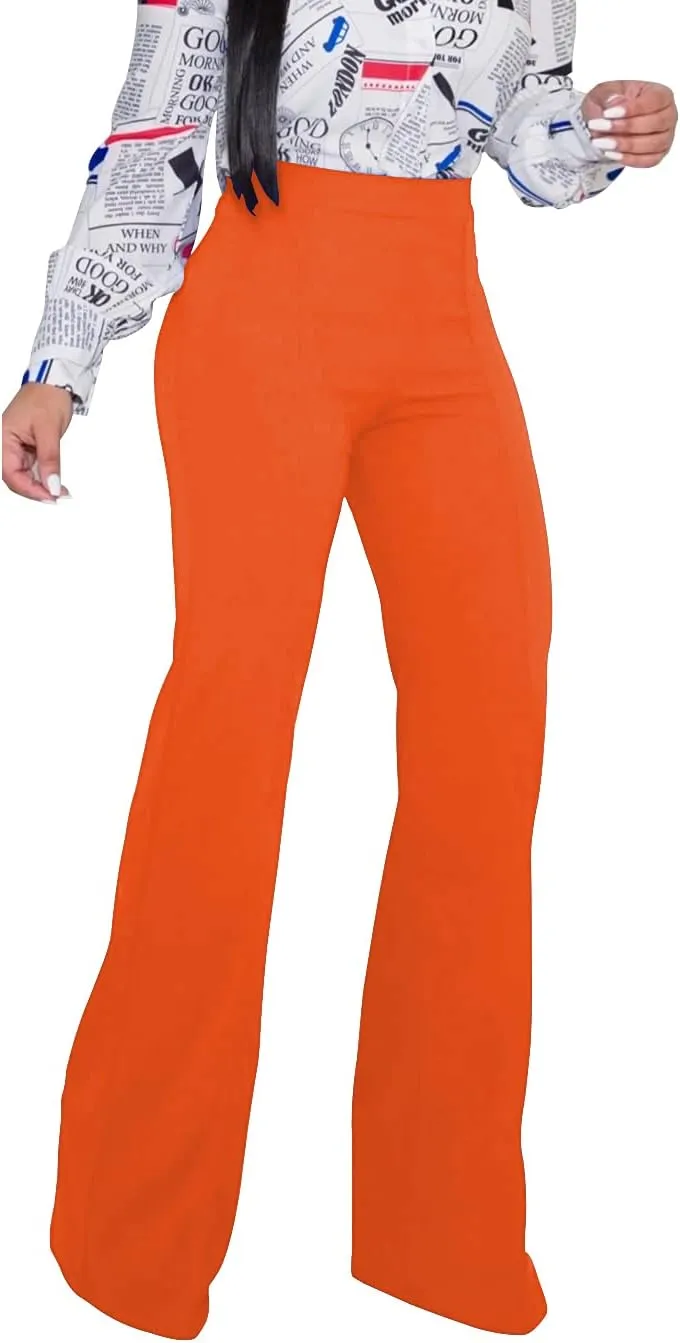 TOPSRANI Women High Waisted Dress Pants Work Trousers Slacks Bottoms Casual Pull On Long Stretch Solid Office Business