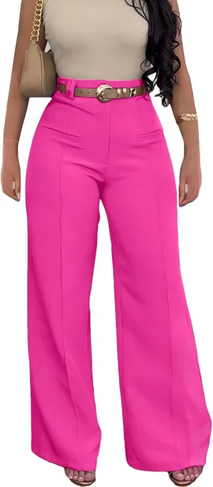 Vakkest Women High Waist Wide Leg Pants Casual Loose Palazzo Long Slacks Business Work Office Trousers with Pockets