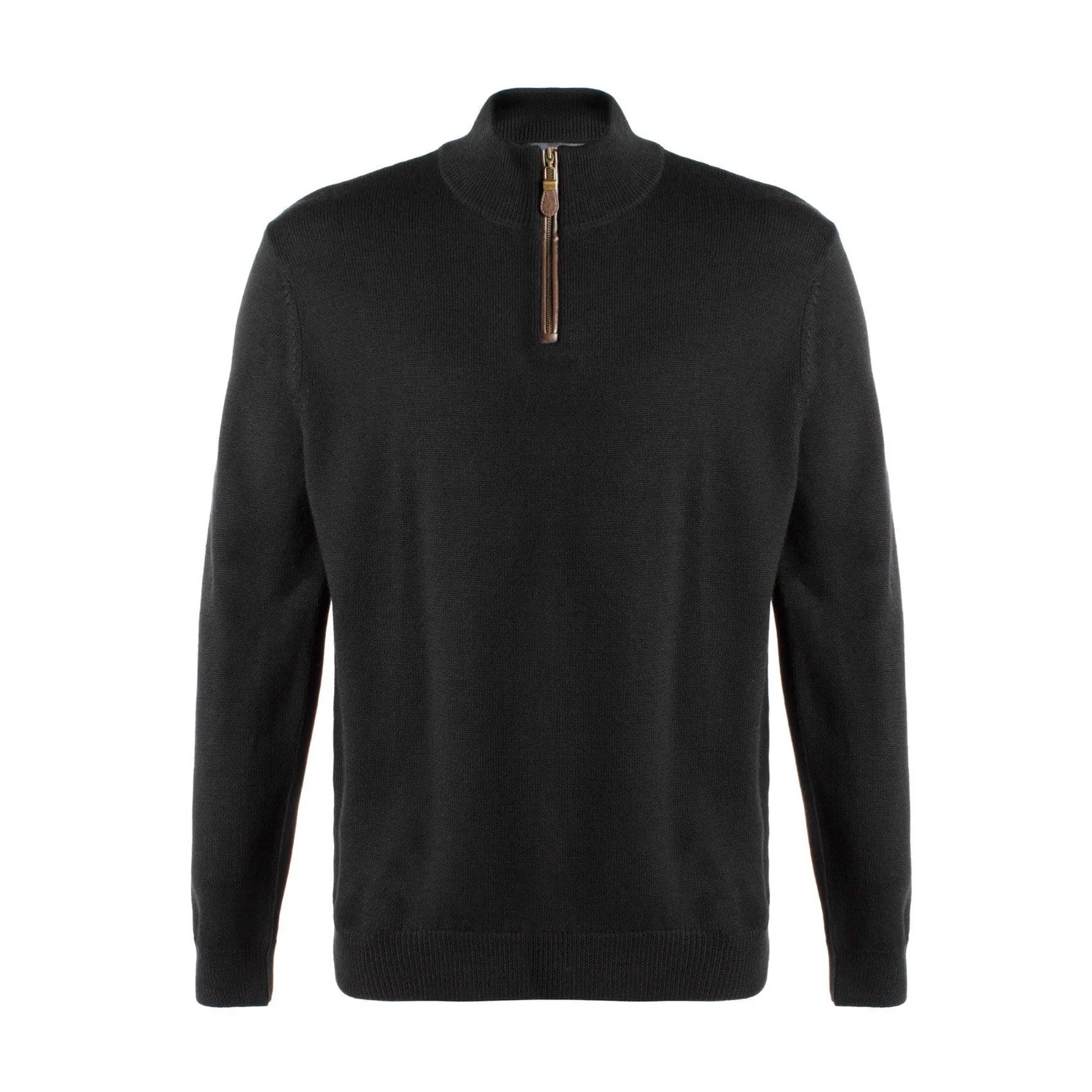 Viyella Leather Trimmed Baruffa Merino Wool 1/4 Zip Sweater - 255618