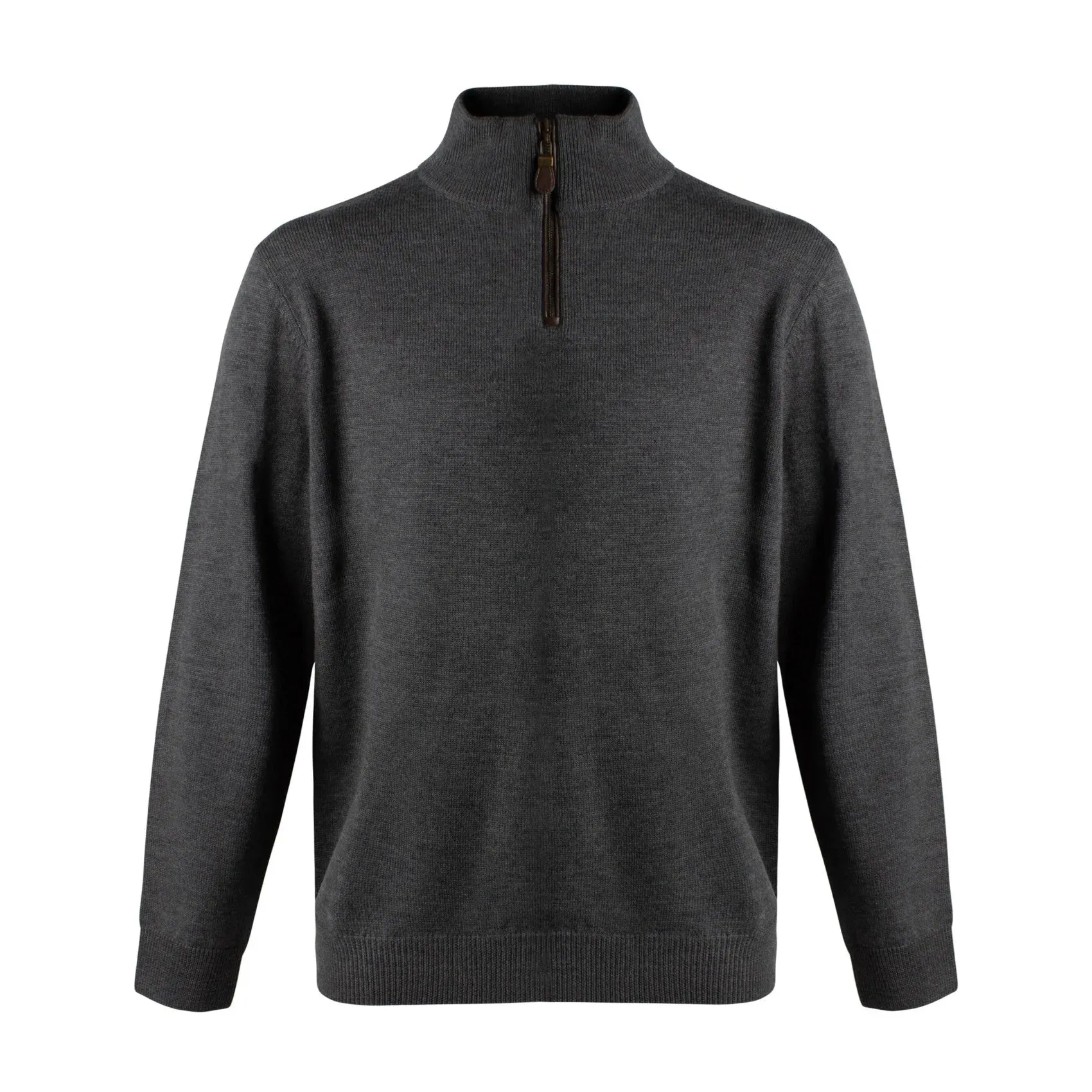 Viyella Leather Trimmed Baruffa Merino Wool 1/4 Zip Sweater - 255618