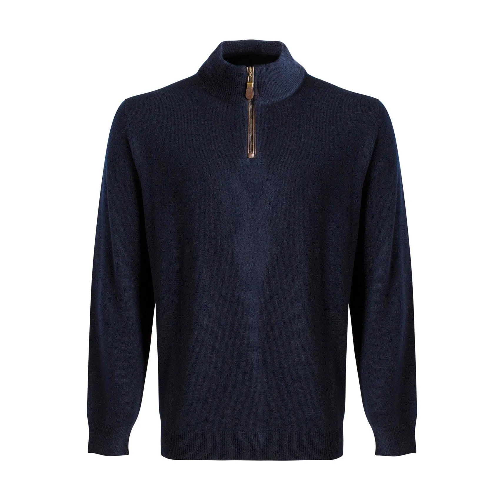 Viyella Leather Trimmed Baruffa Merino Wool 1/4 Zip Sweater - 255618