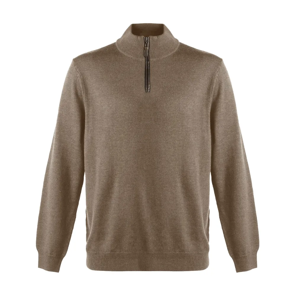 Viyella Leather Trimmed Baruffa Merino Wool 1/4 Zip Sweater - 255618