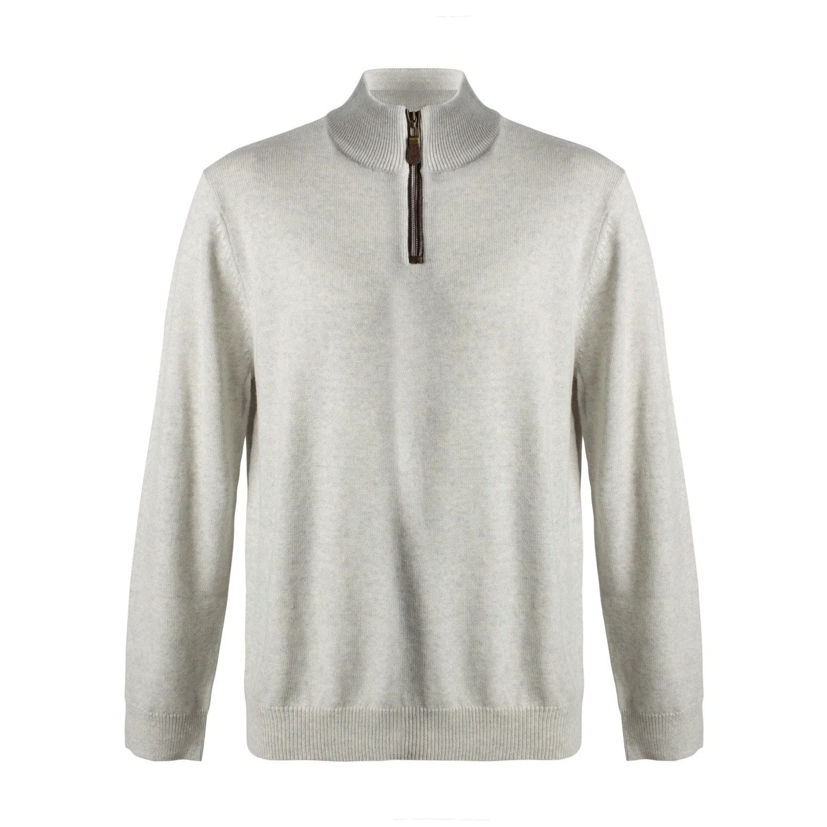 Viyella Leather Trimmed Baruffa Merino Wool 1/4 Zip Sweater - 255618
