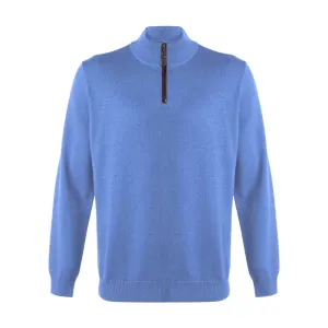 Viyella Leather Trimmed Baruffa Merino Wool 1/4 Zip Sweater - 255618