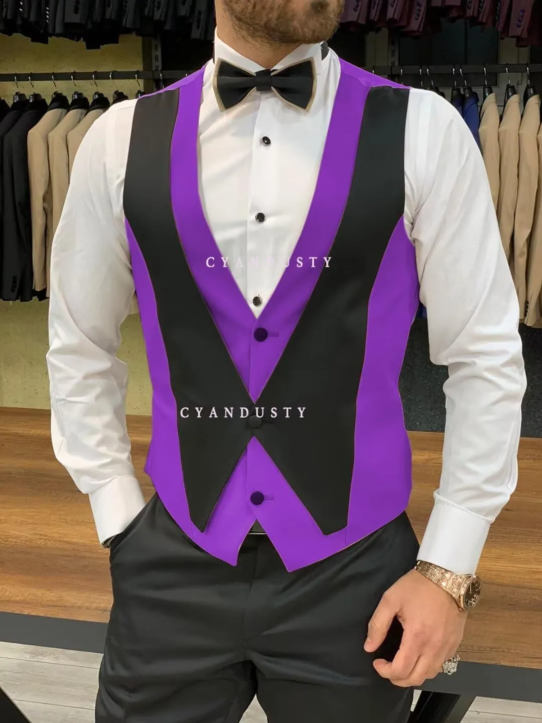 Wedding Tuxedo for Men Groom 3 Pieces Mens Suit Set Slim Fit Vest Pants Set One Button Blazer Peak Lapel Suit Men