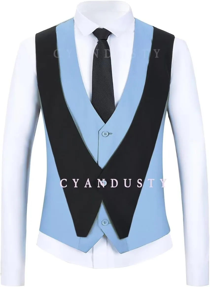 Wedding Tuxedo for Men Groom 3 Pieces Mens Suit Set Slim Fit Vest Pants Set One Button Blazer Peak Lapel Suit Men