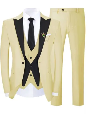 Wedding Tuxedo for Men Groom 3 Pieces Mens Suit Set Slim Fit Vest Pants Set One Button Blazer Peak Lapel Suit Men