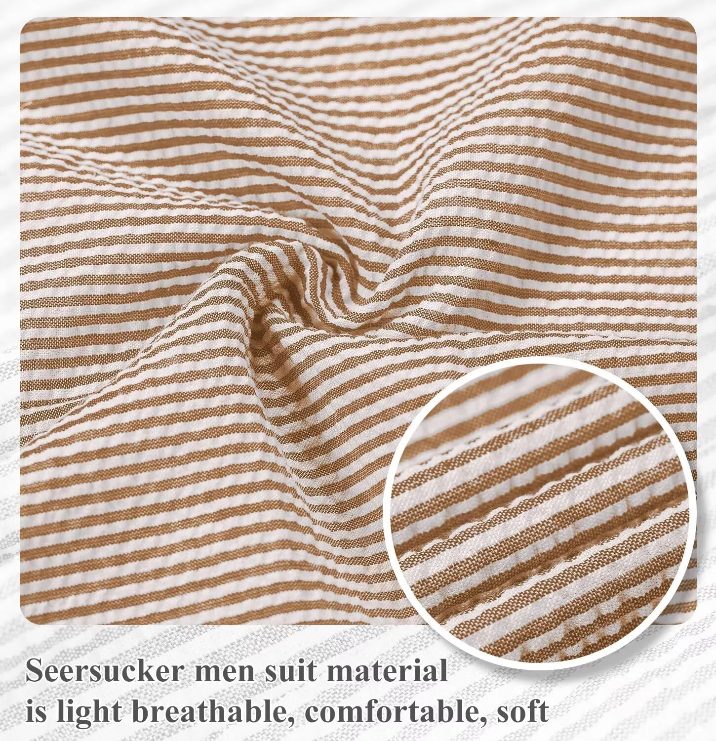 Wehilion Men 2 Pieces Seersucker Suit Casual 2 Button Slim Fit Striped Suits for Men Summer Wedding Prom Suit Jacket Pants