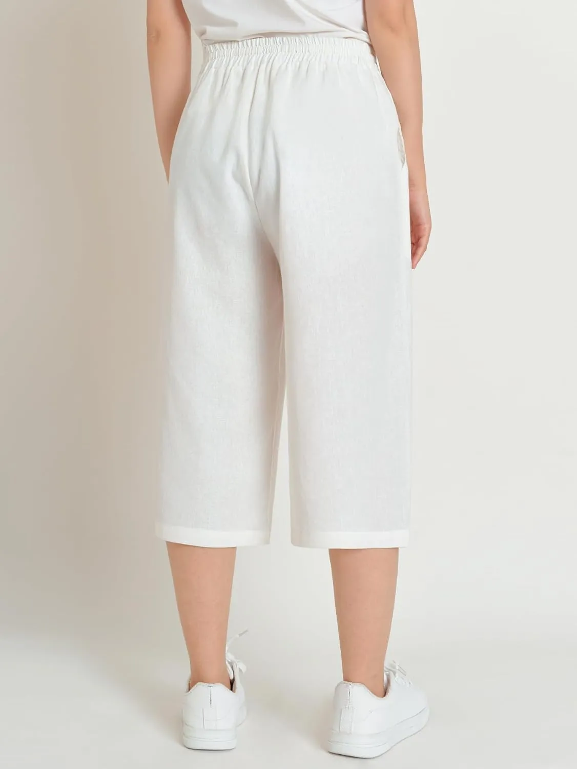 Weintee Women's Petite Linen Capris Wide Leg Cropped Pants with Pockets
