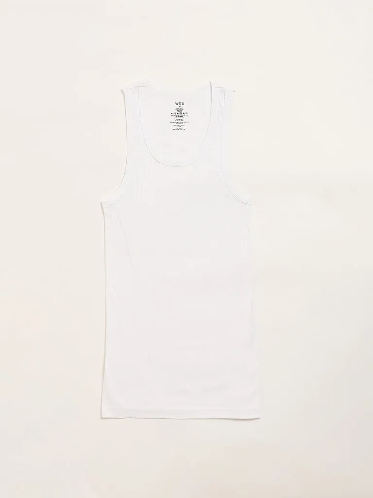 WES Lounge White Sleeveless Cotton Vests - Pack of 2