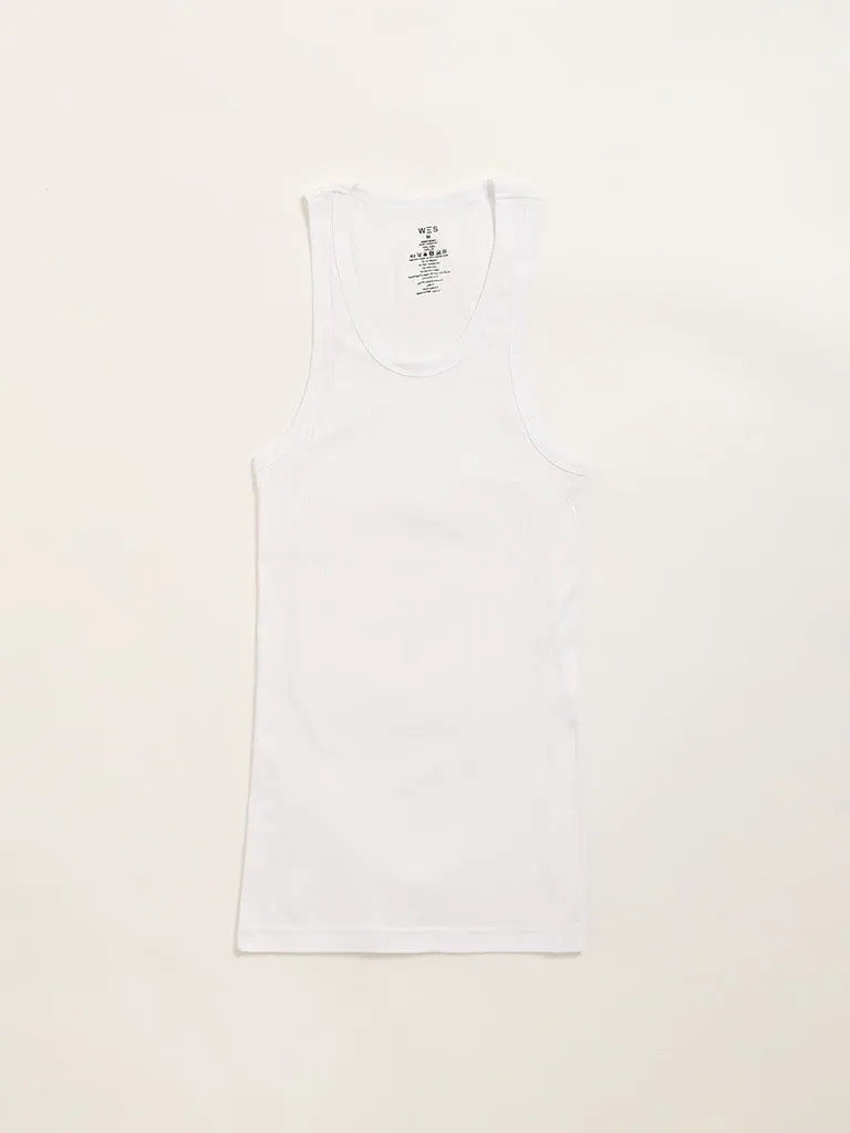 WES Lounge White Sleeveless Cotton Vests - Pack of 2