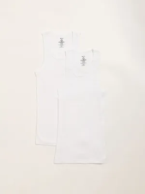 WES Lounge White Sleeveless Cotton Vests - Pack of 2