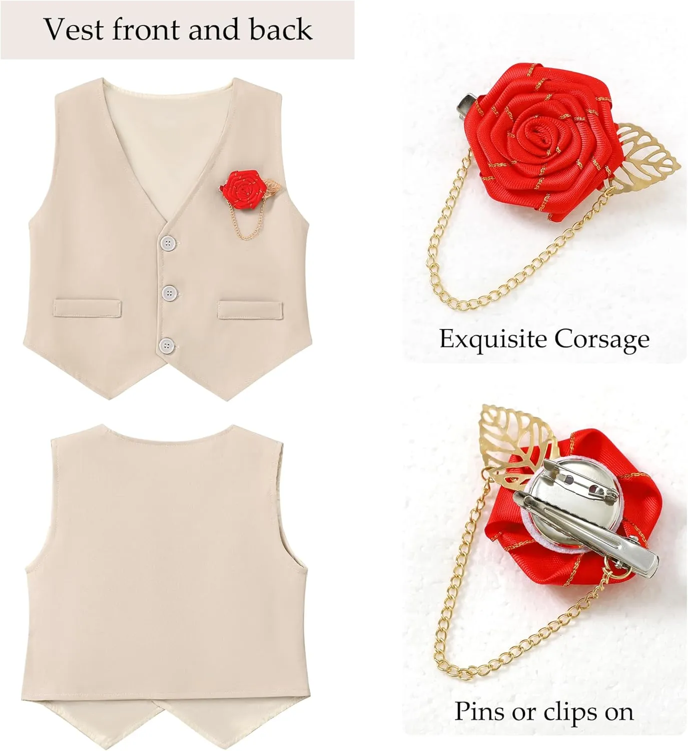 WESIDOM Toddler Boy Clothes Suit Formal Dress Shirt Bowtie Vest Boutonniere Suspender Pants Boys Gentleman Outfits Set