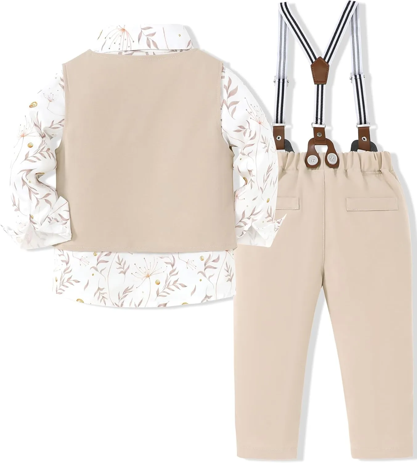 WESIDOM Toddler Boy Clothes Suit Formal Dress Shirt Bowtie Vest Boutonniere Suspender Pants Boys Gentleman Outfits Set