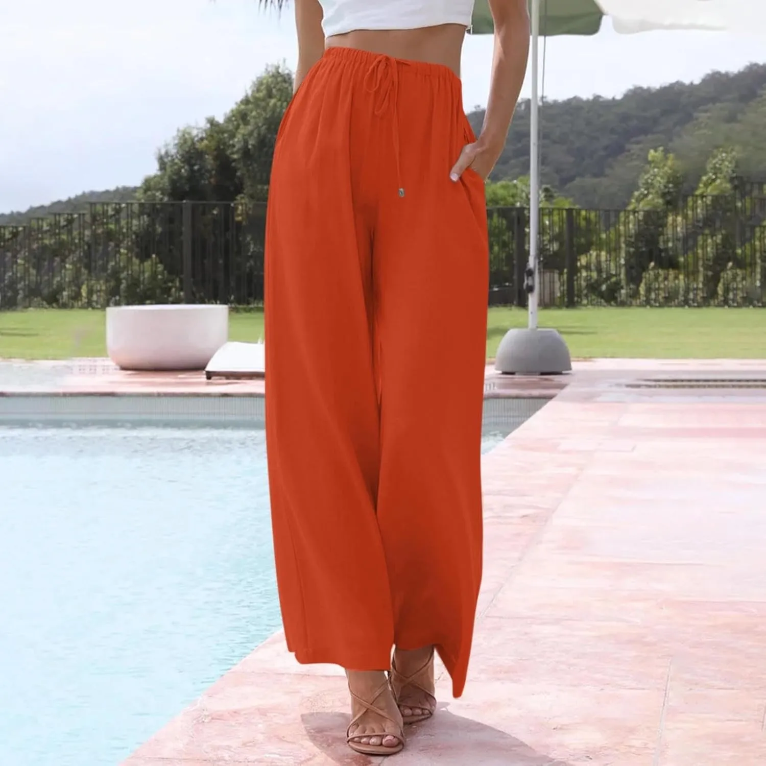Wide Leg Pants for Women, Lightweight High Waist Pants Straight Leg Wide